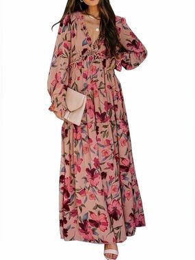 Floral Ruffled Tiered Maxi Dress - Pink Floral